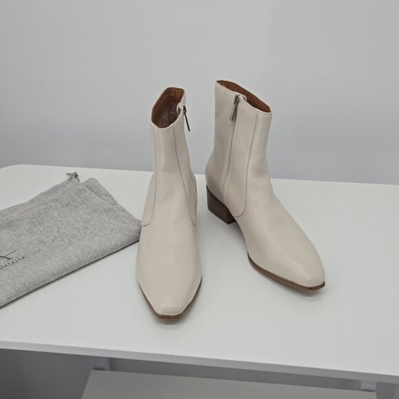 Aquatalia Fossa Weatherproof Leather Zipper Closure 5.9" Boot Shaft Cream  8.5m - Picture 1 of 10